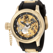 Invicta Men's 1844 Russian Diver Mechanical Gold Tone Skelton Dial Black Polyurethane Watch - Watches - $174.00 