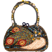 Irresistible Antique Leaf Handmade Beaded Gemstones Rhinestone Closure Hard Case Frame Evening Handbag Purse - Hand bag - $75.50 