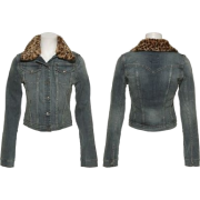 JESSICA SIMPSON Denim Jacket W/ Leopard Print Collar [60134910-SG7] - Jacket - coats - $15.00 