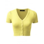 JJ Perfection Women's Button Down Short Sleeve V-Neck Bolero Cropped Cardigan - Košulje - kratke - $15.99  ~ 101,58kn