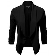 JJ Perfection Women's Lightweight Thin Chiffon Ruched Sleeve Open-Front Blazer - Košulje - kratke - $11.47  ~ 72,86kn