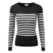 JJ Perfection Women's Long Sleeve Round Neck Striped Pullover Knit Sweater - Košulje - kratke - $15.99  ~ 101,58kn