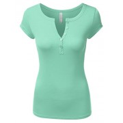 JJ Perfection Women's Short Sleeve Basic Henley Deep V-Neck Button Placket T-Shirt - Košulje - kratke - $9.99  ~ 63,46kn