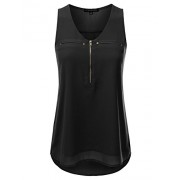 JJ Perfection Women's Sleeveless High-Low Multi-Layer V-Neck Zipper Tank Top - Shirts - $19.99 