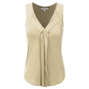 JJ Perfection Womens Sleeveless V-Neck Double Pleats Lycra Blouse Tank Top - Shirts - $13.99 