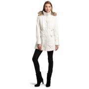 Jessica Simpson Women's Hooded Faux Fur Trim Coat Eggshell - Jacket - coats - $88.99 