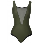 Joy&Bella Solid Color Deep V Neck One Piece Swimsuit Bikini Set Bathing Suit Beach Swimwear Monokini, Dark Green - Kostiumy kąpielowe - $24.68  ~ 21.20€