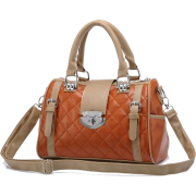 KARASI Dual-tone Brown Diamond Quilted Turn-lock Bowling Style Handbag Satchel Purse Shoulder Bag - Hand bag - $27.50 