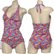 KENNETH COLE REACTION Floral Print Halter Tankini W/ Hipster Bottoms [RS1P282/RS1P295], MLT - Kostiumy kąpielowe - $15.00  ~ 12.88€