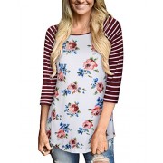 KILIG Women's Casual Striped 3/4 Sleeve Tops Floral Print Blouse T-Shirt - Košulje - kratke - $18.99  ~ 120,64kn