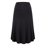 KIRA Womens Fold Over Waist Knee Length A-Line Flared Midi Skirt - Skirts - $16.99 