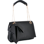 KYA Black Glamorous Bow Décor Top Double Chain Handle Satchel Office Tote Handbag Purse Shoulder Bag - Hand bag - $27.50 