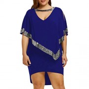 Kangma Women Summer Spring Chiffon Plus Size Sequined Decorated V-Neck Half Sleeve Sparkly Capelet Dress - Dresses - $1.99 