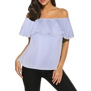 Kilig Women's Casual Off Shoulder Ruffles Blouse Shirt Tops  - Košulje - kratke - $28.99  ~ 184,16kn