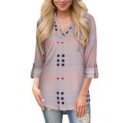 Kilig Women's V Neck Long Sleeve Floral Print T-Shirts Casual Striped Blouse Tops - Košulje - kratke - $36.99  ~ 234,98kn