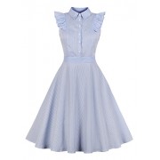Killreal Women's Elegant 1950s Vintage Retro Turn-Down Collar Sleeveless Stripe Swing Dress - ワンピース・ドレス - $12.99  ~ ¥1,462