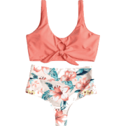 Knotted Floral Scrunch Butt Bikini Set - Kostiumy kąpielowe - 