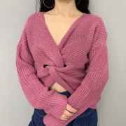 Knotted loose long-sleeved sweater with - Pullovers - $29.99 