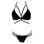 LA PLAGE Women's Two-piece Halter Hollowed-out Bikini Foam Padded Bra Swimwear - Swimsuit - $13.99 