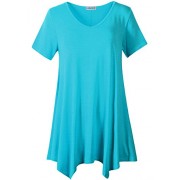 LARACE Women Casual T Shirt V-Neck Tunic Tops for Leggings(3X, Lake Blue) - Košulje - kratke - $16.99  ~ 107,93kn