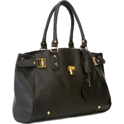 LUCCA Glamour Padlock Designer Inspired Shopper Hobo Tote Bag Purse Satchel Handbag w/Shoulder Strap Black - Hand bag - $35.50 