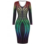 LaCouleur Tie-Dyed Longsleeves V-Neck Party Dresses Bodycon Bandage Midi Dress For Women Cocktail - Dresses - $16.99 