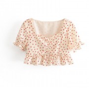 Lace Square Collar Short Strawberry Prin - Košulje - kratke - $25.99  ~ 165,10kn