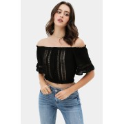 Lace Trim On The Front And Sleeves, Waist Band Cropped Top - Other - $17.05 