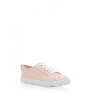 Lace Up Canvas Sneakers with Glitter Detail - Sneakers - $14.99 