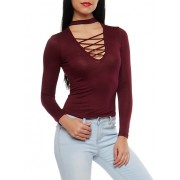 Lace Up Choker Neck Top - Top - $9.97 
