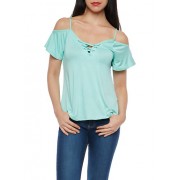 Lace Up Cold Shoulder Top - Top - $7.99  ~ 50,76kn