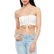 Lace Up Smocked Bandeau Top - Top - $7.97  ~ 6.85€