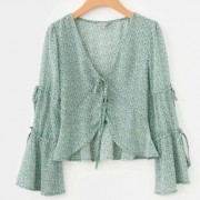 Lace-up rope chiffon trumpet sleeve shir - Magliette - $26.99  ~ 23.18€