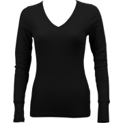 Ladies Black Long Sleeve Thermal Top V-Neck - Long sleeves t-shirts - $8.90 