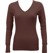 Ladies Brown Long Sleeve Thermal Top V-Neck - Long sleeves t-shirts - $8.90 