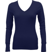 Ladies Navy Blue Long Sleeve Thermal Top V-Neck - Long sleeves t-shirts - $8.70 