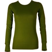 Ladies Olive Green Long Sleeve Thermal Top Crew Neck - Long sleeves t-shirts - $8.70 