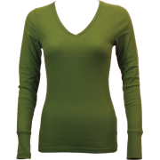Ladies Olive Green Long Sleeve Thermal Top V-Neck - Long sleeves t-shirts - $8.70 