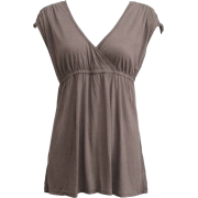 Ladies Pebble Grey Tunic Top Weave Shoulders Elastic Waist Deep V-Neck - Tunic - $19.90 