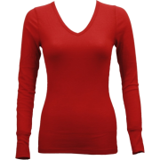 Ladies Red Long Sleeve Thermal Top V-Neck - Long sleeves t-shirts - $8.70 
