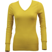 Ladies Yellow Long Sleeve Thermal Top V-Neck - Long sleeves t-shirts - $8.70 