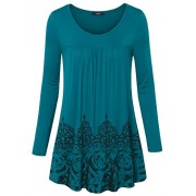 Laksmi Womens Long Sleeve Scoop Neck Casual Tunic Vintage Floral Bottom Pleated Shirts - Shirts - $30.99  ~ £23.55