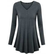 Laksmi Womens Long Sleeve Solid Tunic Tops Loose Comfy Shirts With Front Button Embellished - Srajce - kratke - $59.99  ~ 51.52€