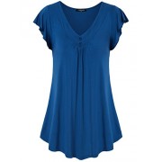 Laksmi Womens Pleated V Neck Short Sleeve Summer Casual Tunics and Tops - Top - $48.99 