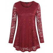 Laksmi Womens Sheer Long Sleeve Blouse Scoop Neck A Line Floral Lace Casual Tunic Shirts - Shirts - $39.99 