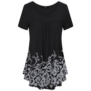 Laksmi Womens Short Sleeve Tops Floral Print Pleated Front Scoop Neck Casual Long Tunic Shirts - Košulje - kratke - $49.99  ~ 317,57kn