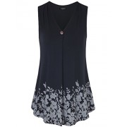 Laksmi Womens Sleeveless Pleated V Neck A Line Floral Printed Casual Flow Summer Tunic Tops - Top - $15.98 
