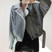 Lamb wool denim jacket cotton jacket zip - Jacket - coats - $45.99 