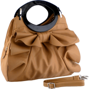 Large Bowknot Ruffle Double Handle Leatherette Satchel Hobo Handbag w/Shoulder Strap apricot - Hand bag - $29.99 