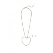 Large Open Rhinestone Heart Necklace with Stud Earrings - Earrings - $6.99 